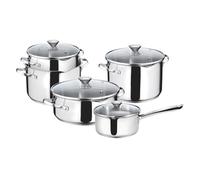 Smart Set of Induction, Gas and Oven Cookware in 18/10 Stainless Steel, 9 Pieces,Triple Layer, Cookware Set with 4 Saucepans, 2 Handles, 4 Lids