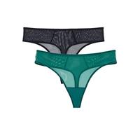 Smart & Sexy Mesh & Lace Thong Panties, Available in Multi Packs Slip a Tanga, Avventurina/Nero, M (Pacco da 2) Donna
