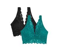 Smart & Sexy Signature Lace Deep V Neck Wireless for Women with Support, Bralettes And Bralette Pack Reggiseno con Scollatura a V, Opaque, Fanfare/Black Hue, M (Pacco da 2) Donna