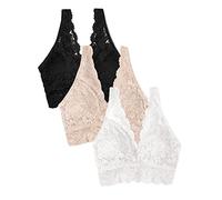 Smart & Sexy Signature Lace Deep V Neck Wireless for Women with Support, Bralettes And Bralette Pack Reggiseno con Scollatura a V, Semi-Forbici, Colore: Buff/Bianco/Nero, S (Pacco da 3) Donna