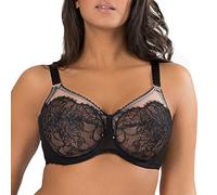 Smart & Sexy Womens Plus-Size Lace Mesh Unlined Underwire Full Coverage Bra, Black Hue with Blushing Rose, 40DD US