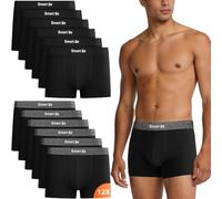 Smart Sir Boxer da uomo, confezione da 12 pezzi, in cotone, 6 x nero + 6 x nero (vita grigia), XL