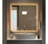 Smart - Specchio da bagno a LED, 50 x 50 cm, da parete, con sensore Bluetooth per il corpo umano e funzione antiappannamento, design quadrato per bagni moderni