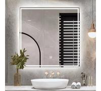 Smart - Specchio da bagno a LED, da parete, quadrato, con funzione antiappannamento Bluetooth e corpo umano, 60 x 60 cm, per bagni moderni