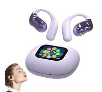 Smart Sport Clip-On Bluetooth Earbuds with Digital Screen, YJ33 AI Translator Wireless Headphones, Ear Hook Style, Noise Cancelling Bone Conduction Open-Ear Earbuds (Purple,Con display)