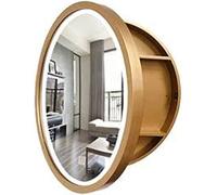 Smart Touch - Specchio da bagno a LED, rotondo, in legno, completamente assemblato, finitura marrone, 70 cm, elegante soluzione di illuminazione e nizzazione per bagni moderni