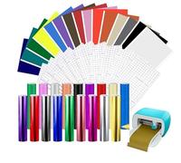 Smart Vinyl for Cricut Joy, 50 pezzi Smart Vinyl Permanent Metallic & Glitter pellicole autoadesive per plotter, Smart Vinyle Adhesif avec 15 Film de Transfert per tazze fai da te, Auto Decorazione