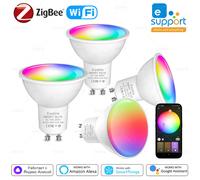 Smart ZigBee GU10 WiFi Smart LED Lampadina RGB C + W 5W Lampade dimmerabili EWelink APP Controllo Faretto Lampadina Funziona con Alexa Google