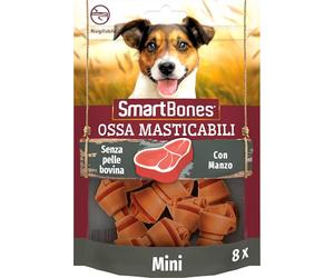 SmartBones Ossa masticabili Mini - Snack da masticare al Gusto di manzo per Cani di Piccola Taglia, Ossa dalla consistenza morbida - Senza Pelle bovina, 8 Pezzi
