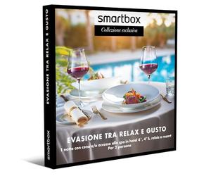 Smartbox - Cofanetto Regalo per Uomo o Donna - Evasione tra Relax e Gusto - Idee Regalo Originale - 1 Notte con 1 Cena e/o 1 Accesso alla Spa in Hotel 4*, 4*S, Relais e Resort per 2 Persone