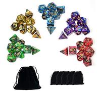 SmartDealsPro Set di dadi poliedrali a doppio colore con borse per D&D DND RPG MTG Dungeon and Dragons Table Board Roll Playing Games D4 D6 D8 D10 D% D12 D20 (Set a 5 colori)
