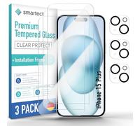 smartect Vetro Temperato 3 + 3 Pezzi per iPhone 15 Plus | Schermo + Fotocamera, Cornice de Installazione, Pellicola Protettiva HD Anti Graffio, Senza Bolle, 0.3 mm Ultra Trasparente
