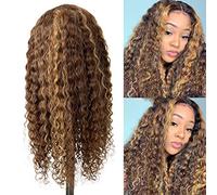Smartinnov - Parrucche per capelli umani con riflessi biondi ombre da 20 pollici, parrucche frontali in pizzo Hd 13 x 4, n. 4/27, capelli brasiliani Remy con onde d'acqua marrone cioccolato,