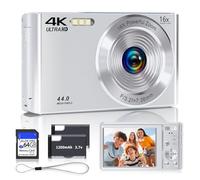 SMARTKLIK Fotocamera digitale 2025 4K 44MP per adolescenti, punta e scatta argento con zoom 16X, scheda SD da 64 GB, fotocamera compatta per ragazzi, ragazze, adolescenti e bambini regalo