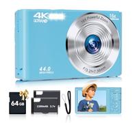 SMARTKLIK Fotocamera digitale per adolescenti, fotocamera digitale FHD 4K 44MP autofocus con scheda SD da 64 GB zoom 16X, fotocamere per fotografia fotocamera compatta per adolescenti e ragazze per