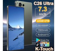 Smartphone K-Touch C26 Ultra Android 5G, Display HD Completo da 7.3 Pollici, 22GB RAM, 2TB ROM, Batteria 7800mAh, Fotocamera 48MP, Riconoscimento Facciale, Dual SIM, Sbloccato, Android 15