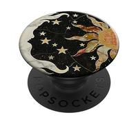 Smartphone nero vintage luna, sole e stelle PopSockets PopGrip Adesivo