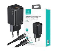 Smartphone USAMS T43 USB-C USB-A PD3.0 QC3.0 da 33 W, Nero