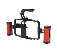 Smartphone Video Rig Kit Alluminio in Lega Dual Wooden Handle Kit per Gabbia per Telefono Vlogs Video in Diretta con la Lavorazione CNC