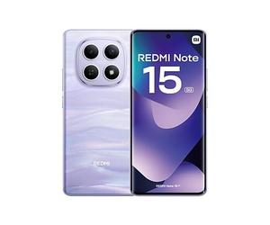 Smartphone Xiaomi Redmi Note 15 5G con schermo da 677 8 GB di RAM 256 GB di memoria interna fotocamera principale da 108 MP batteria da 5520 mAh colore lilla.