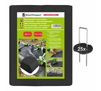 SmartProduct 2,1m x 10m Telo Pacciamatura da Giardino permeabile, Resistente e duraturo 50gsm, Barriera per Erbaccia, Teli pacciamante antistrappo e 25 Filo Picchetti a U di Ancoraggio Zincati