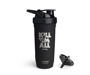 SmartShake Rockband Reforce - Shaker per proteine in acciaio inossidabile, 900 ml, coperchio a vite a tenuta stagna, senza BPA, non isolato, unisex (logo Metallica, Kill 'Em All)