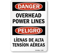 Smartsign by Lyle s-5984-al-12 x 45,7 cm "danger: Hazardous tensione linee elettriche aeree bilingue aluminum Sign, 45,7 x 30,5 cm