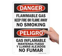 SmartSign cartello bilingue "Danger - Flammable Gas, Keep Fire Or Flame Away, No Smoking" | 25,4 x 35,6 cm in plastica