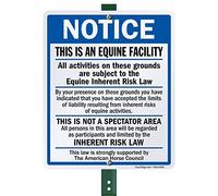 SmartSign Cartello da giardino "This Is An Equine Facility, Not A Spectator Area, Inherent Risk Law" con palo da 0,9 m, in alluminio laminato antiruggine, 40 ml, blu/nero su bianco, set da 1