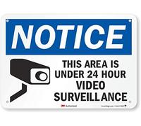 SmartSign Cartello riflettente 3M di grado ingegneristico, leggenda "Avviso: Area is Under 24 Hour Video Surveillance" con grafica, 17,8 cm di altezza x 25,4 cm di larghezza, nero/blu su bianco