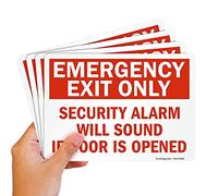 SmartSign Confezione da 4 etichette adesive con scritta "Emergency Exit Only - Security Alarm Will Sound If Door is Opened", 12,7 x 17,8 cm, in poliestere laminato con adesivo SuperStick