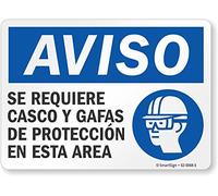 SmartSign "Notice - Casco protettivo e occhiali necessari in questa zona" etichetta spagnola | 25,4 x 35,6 cm in vinile laminato