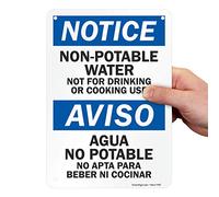SmartSign S-2841-AL-10 "Notice - Non-Potable Water, Not For Drinking Or Cooking" Cartello bilingue | 17,8 x 25,4 cm in alluminio nero/blu su bianco