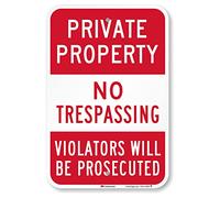Smartsign Security Sign, Legend "private PROPERTY Violators will be Prosecuted", rosso e bianco, 18" x 12", Red on White, 1