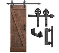 SMARTSTANDARD Kit hardware per porta scorrevole da 1,5 m, colore nero, (l'intero set include 1 set di maniglie e 1 guida per pavimento) per pannello porta largo 76,2 cm (grandi ganci per ruote