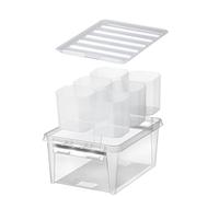 SmartStore Scatola di stoccaggio in plastica da 14L con coperchio e 6 Inserti - Impilabile e Sovrapponibile - Garanzia di 10 Anni - Sicura per Alimenti - Chiusura con Clip - L40 x P30 x A18 cm