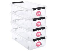 SmartStore 30L Set di 4 contenitori portaoggetti sotto il letto in plastica trasparente con coperchi, rinforzati, 10 anni di garanzia, impilabili e impilabili, senza BPA 72 x 40 x 19 cm