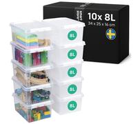 SmartStore 8L Scatole portaoggetti in plastica con coperchi, confezione da 10 pezzi, trasparenti e impilabili, adatte al contatto alimentare, chiusura a clip, L 34 x W 25 x H 16 cm