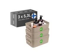 SmartStore Contenitore in plastica medio con manici 3× 5,3 L | Cestino organizer per bagno, lavanderia, cucina, ufficio | Contenitore beige con 10 anni di garanzia | L29,5 ×P19,5×H12cm