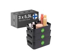 SmartStore Contenitore in plastica medio con manici 3× 5,3 L | Cestino organizer per bagno, lavanderia, cucina, ufficio | Contenitore blu con garanzia di 10 anni | L29,5×P19,5×A12cm