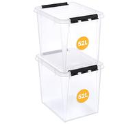 SmartStore Contenitori grandi in plastica con coperchio, confezione da 2, rinforzati, trasparenti, 10 anni, sicuri per alimenti, con clip, impilabili e annidabili, senza BPA, 50 x 39 x 41 cm