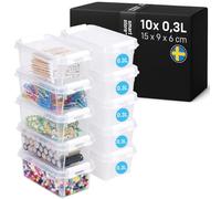 SmartStore Scatole portaoggetti in plastica 0,3L con coperchi - Set di 10 Impilabili e sovrapponibili - Garanzia di 10 anni - Sicure per alimenti - Chiusura con clip - L15 x P9 x A6 cm