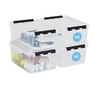 SmartStore Scatole di stoccaggio da 14L con coperchio, Pacco da 4, Rinforzate, Garanzia di 10 Anni, Sicure per Alimenti, Chiusura con Clip, Impilabili e Sovrapponibili, Senza BPA L40 x P30 x A18cm
