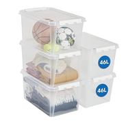SmartStore Scatole di stoccaggio grandi da 46L con Coperchi - Set di 5 Impilabili e Sovrapponibili - Garanzia di 10 Anni - Sicure per Alimenti - Chiusura con Clip - L59 x P39 x A31cm