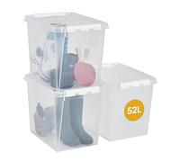 SmartStore Scatole di stoccaggio grandi da 52L con Coperchi - Set di 3Impilabili e Sovrapponibili - Garanzia di 10 Anni - Sicure per Alimenti - Chiusura con Clip - L50 x P39 x A41 cm