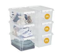 SmartStore Scatole di stoccaggio in plastica da 31L con coperchi Set di 6 Impilabili e Sovrapponibili - Garanzia di 10 Anni - Sicure per Alimenti - Chiusura con Clip - L50 x P39 x A26 cm
