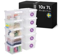 SmartStore Scatole di stoccaggio in plastica da 7L con Coperchi - Set di 10 Impilabili e Sovrapponibili - Garanzia di 10 Anni - Sicure per Alimenti - Chiusura con Clip - L28 x P28 x A17 cm