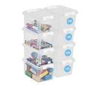 SmartStore Scatole portaoggetti in plastica da 1,5L con coperchi - Set di 8Impilabili e sovrapponibili - Garanzia di 10 anni - Sicure per alimenti - Chiusura con clip - L20 x P15 x A11 cm