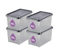 SmartStore Scatole portaoggetti in plastica per garage con coperchi, confezione da 4, trasparenti, IP44, impermeabili, imbattibili e impilabili, adatti al contatto alimentare, L 60 x L 40 x H 35 cm