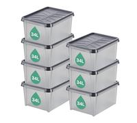 SmartStore Scatole portaoggetti in plastica per garage con coperchi, confezione da 6, trasparenti, IP44, impermeabili, imbattibili e impilabili, adatte al contatto alimentare, L 50 x L 40 x H 27 cm